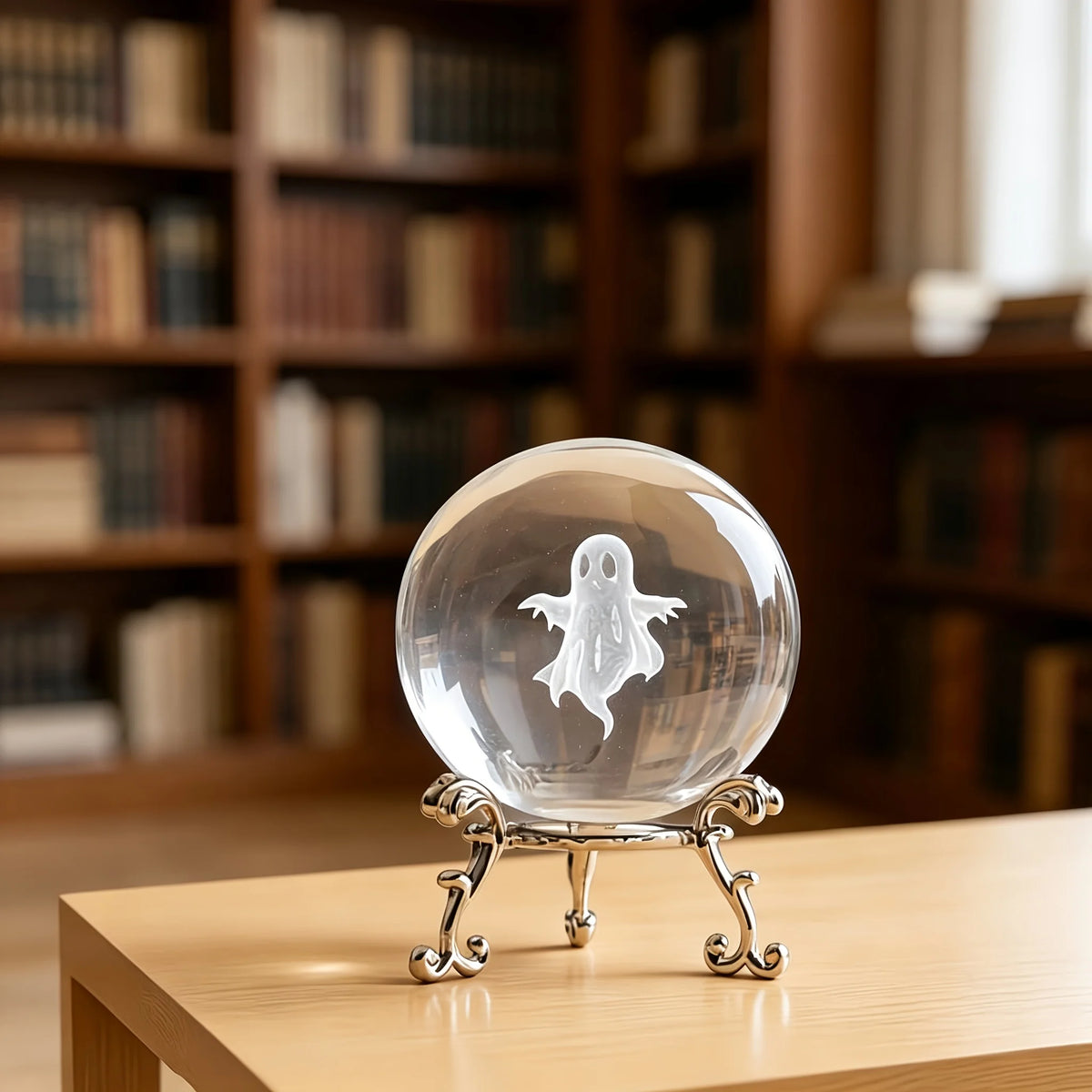 Ghost Engraved Crystal Ball Spooky Halloween Gift Crystal