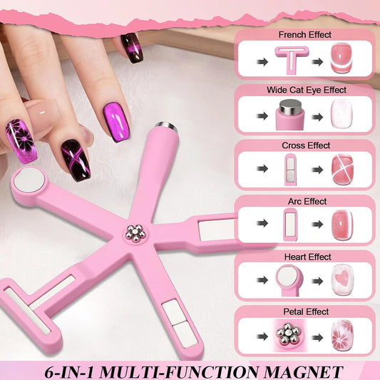 8-in-1 Cat Eye Nail Magnet Set Pink Multifunctionall