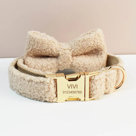 Teddy Velvet Dog Collar And Leash Set For Dogs Custom Engraved