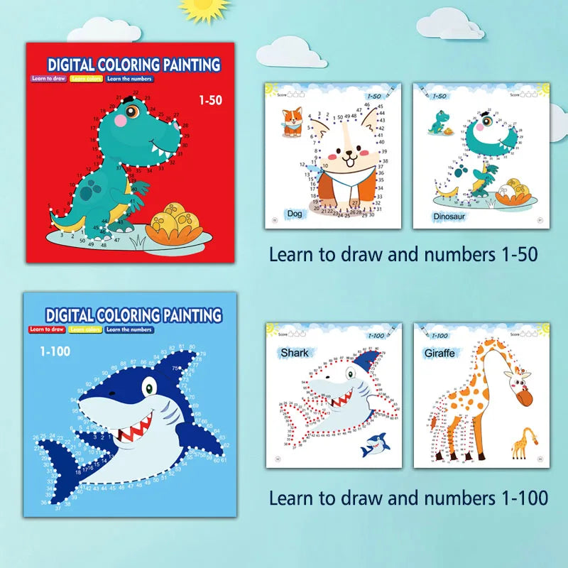 Line drawing, children's doodle books, learning numbers