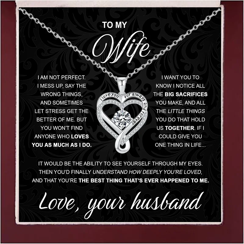 To My Wife From Husband 925 Silver Eternal Heart Necklace