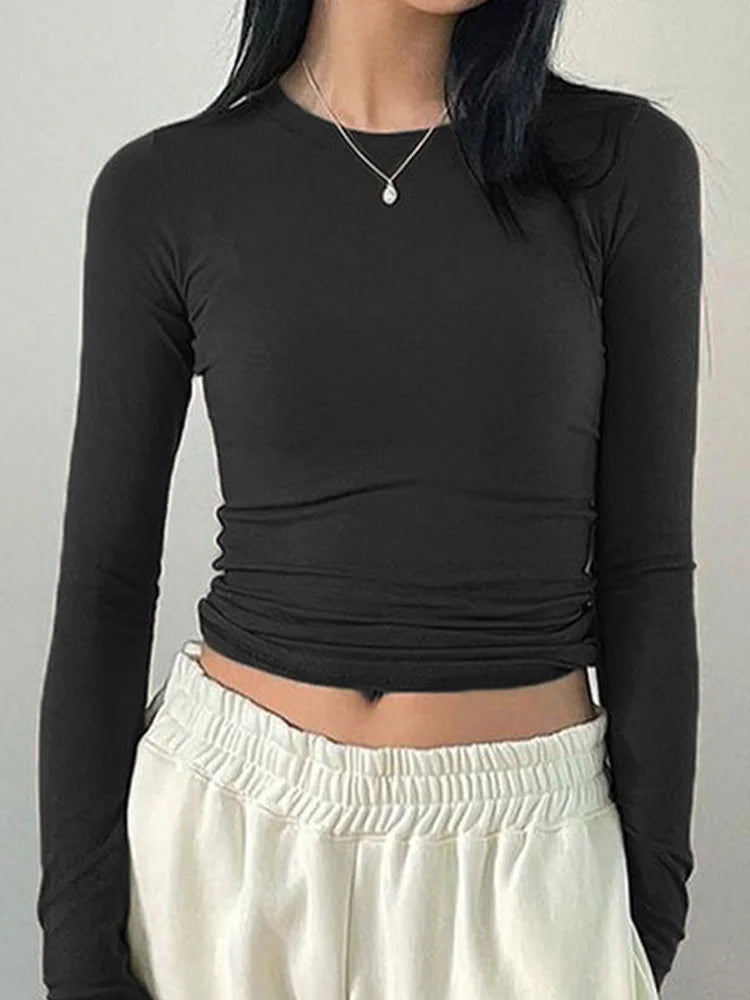 Women Casual Slim Fit Long Sleeve O-Neck T-shirts