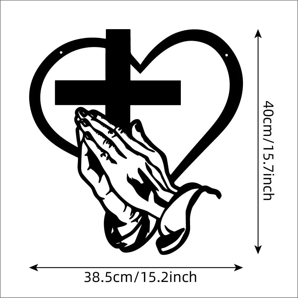 Elegant Metal Christian Heart & Cross Wall Decor