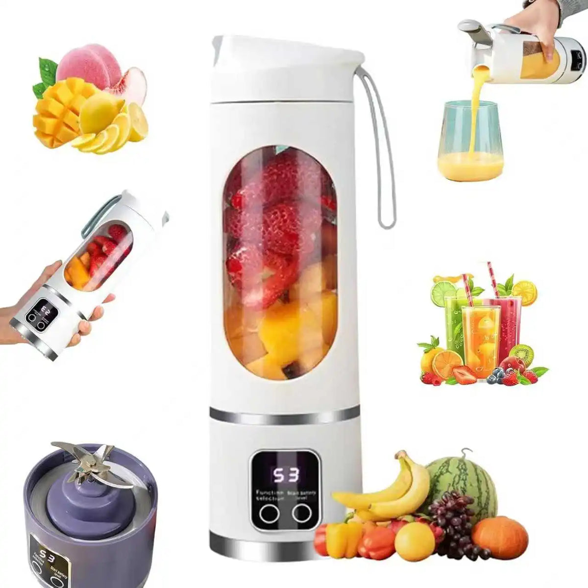 10 Blades Portable Fruit Juicer 450ml Capacity 3 Gears