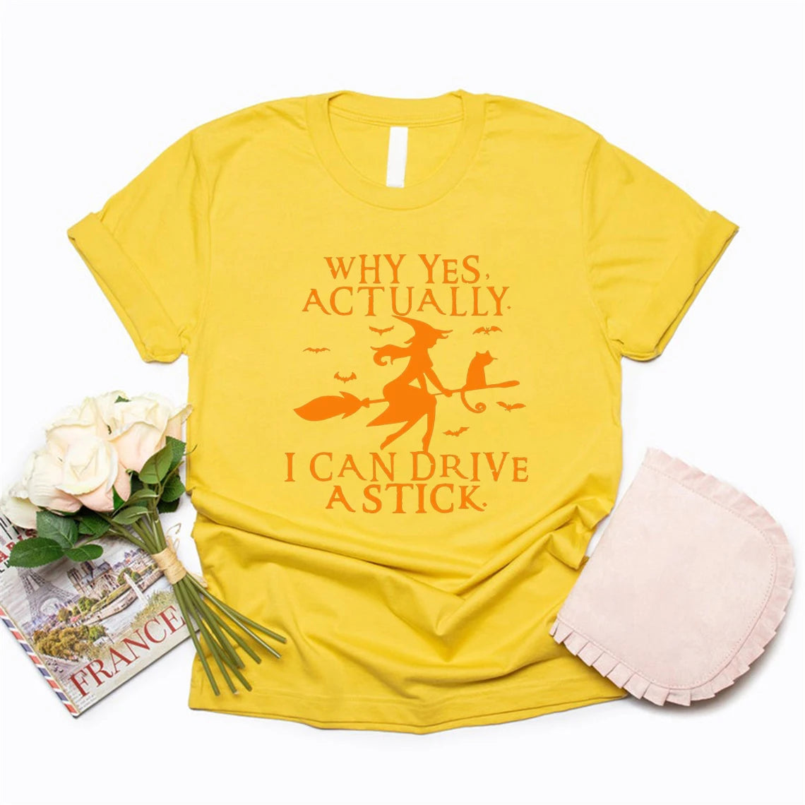 Yes I Can Drive A Stick T-Shirt Halloween Women Shirts