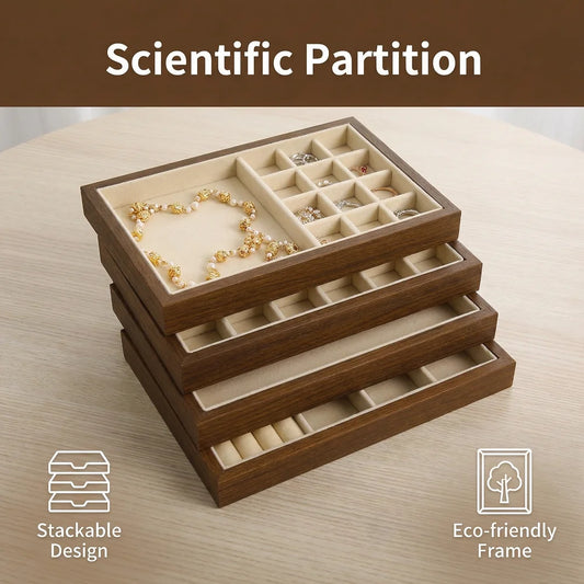 Solid Wood Jewelry Display Tray Stackable Storage