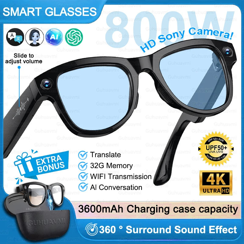 3600mAh Power Bank AI Smart Sunglasses 800W UHD Camera