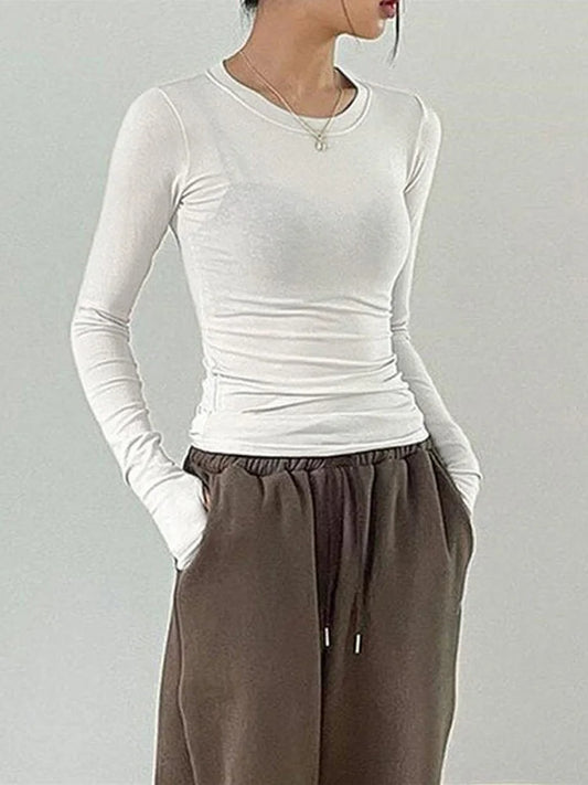 Women Casual Slim Fit Long Sleeve O-Neck T-shirts