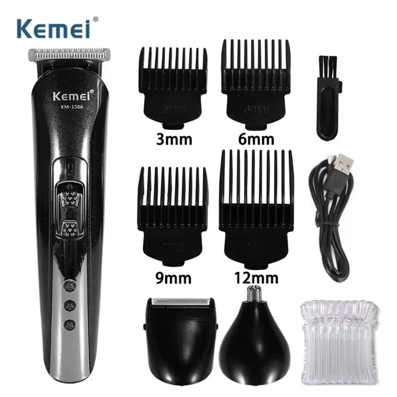 Kemei KM-1506 3 in 1 Electric Hair Clipper USB Charging Shaver