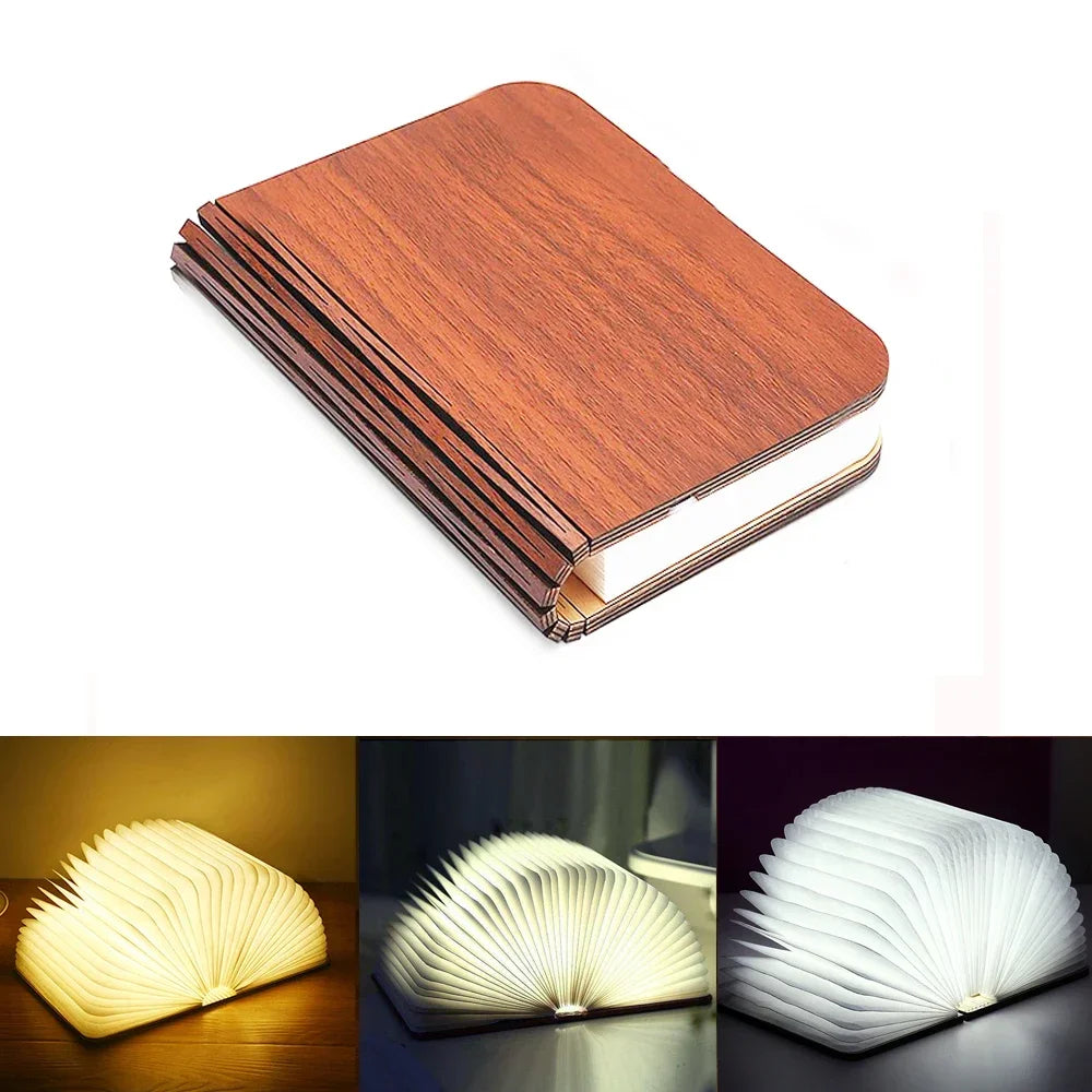 3D Wooden Foldable LED Book Night Light 3 / 5 Lighting Colors