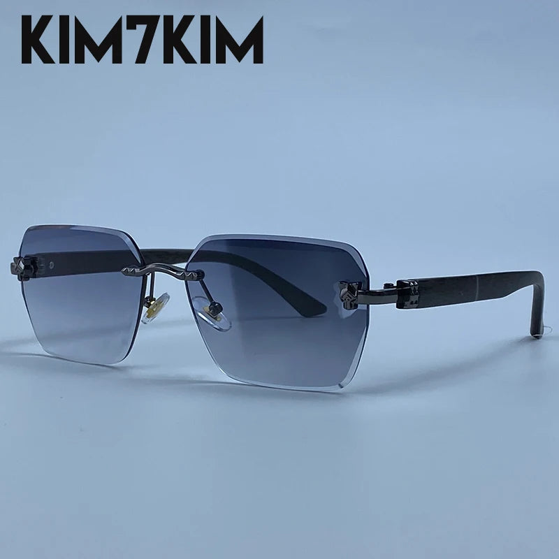 Square Rimless Photochromic Sunglasses Men Vintage