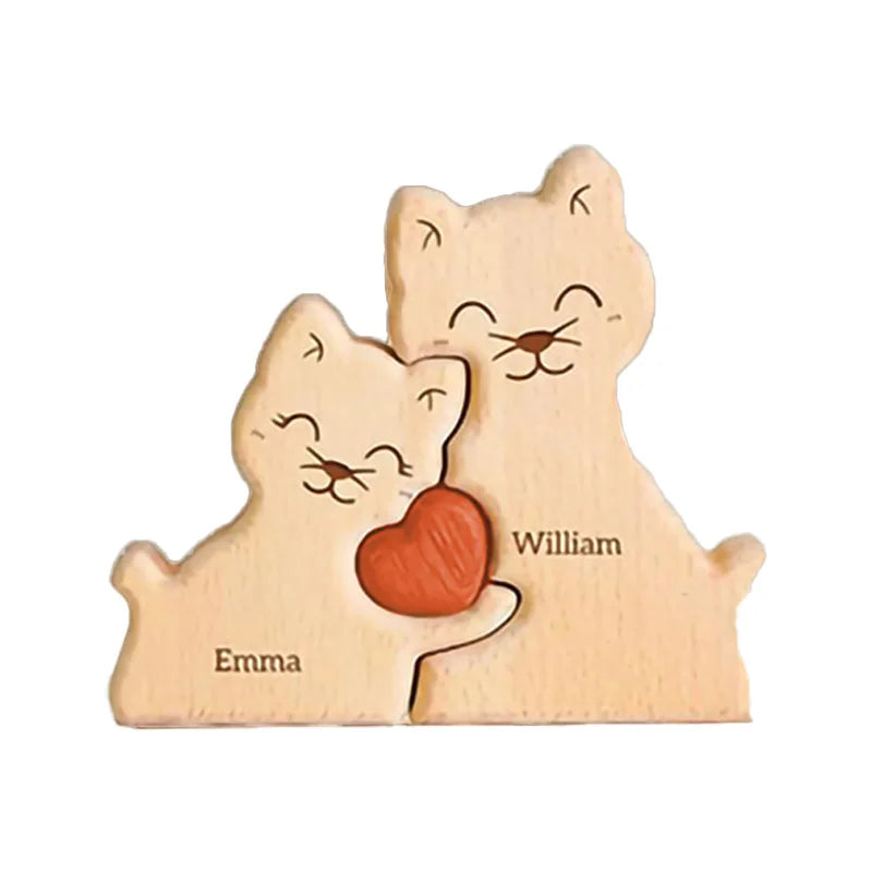 Wooden Cat Art Puzzle Warm Family Handmade Crafts Ornaments