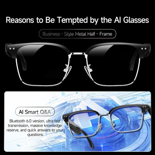 New Business Style Smart Glasses W100D Bluetooth Call AI