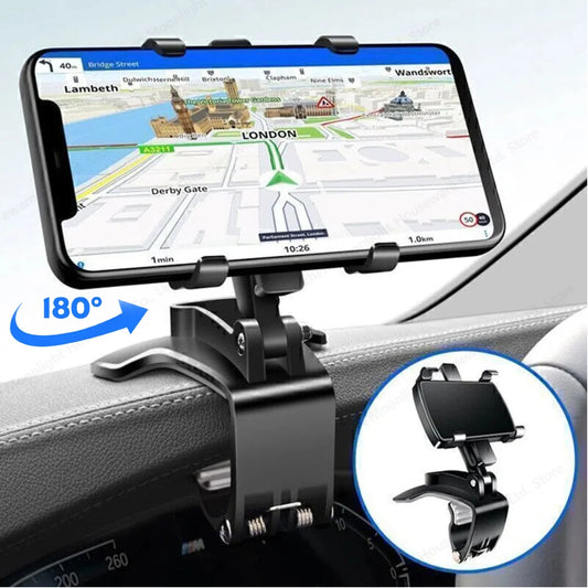 360° Rotatable Car Phone Mount - Multi-Function Clip-on Dashboard