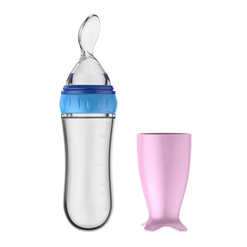 Safe Useful Silicone Baby Bottle with Spoon Food Supplement