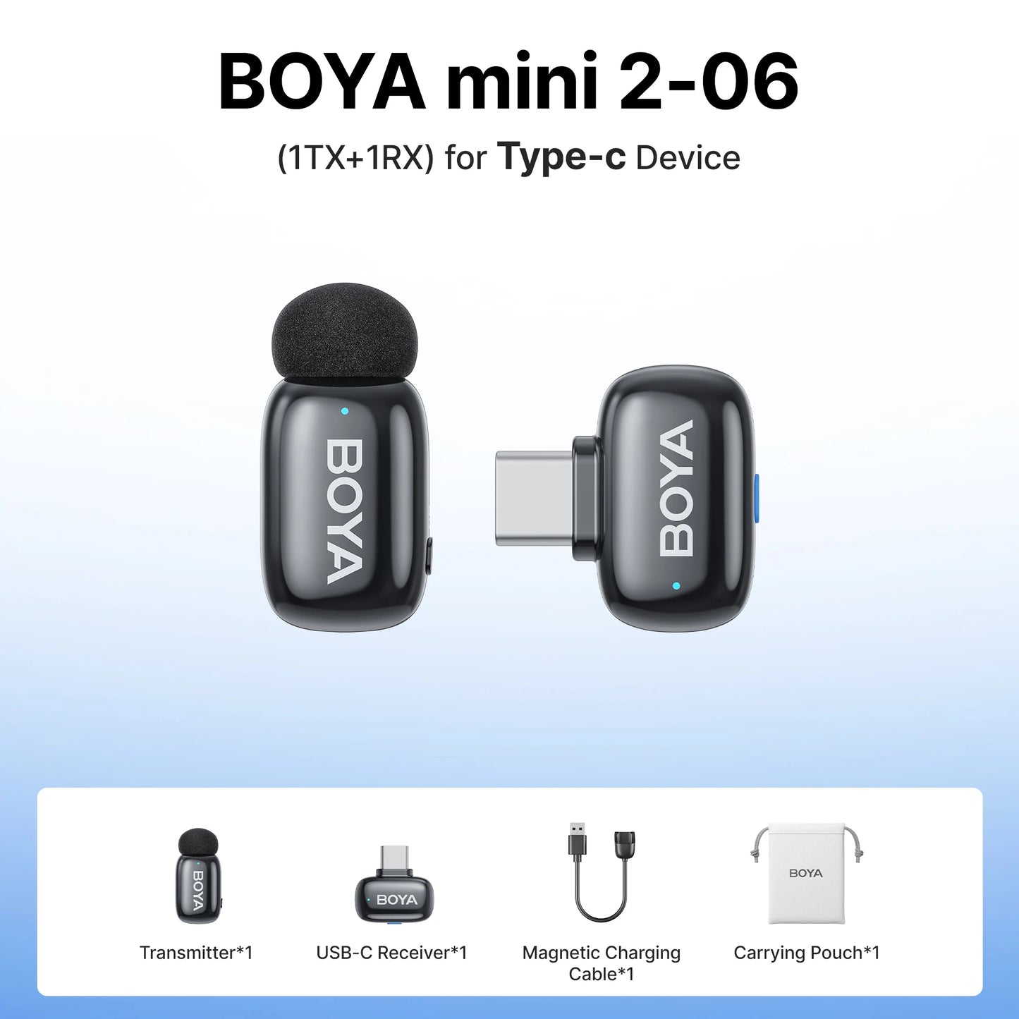 BOYA Mini 2 Wireless Lavalier Microphone AI Noise Reduction