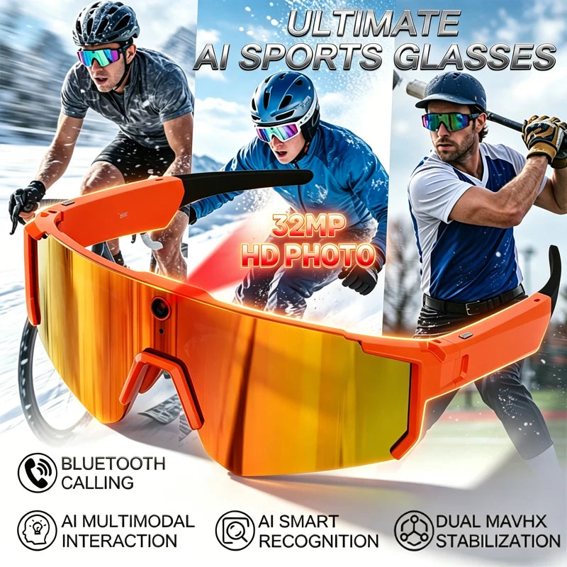 Men 32MP HD Camera Smart Sports Glasses Bluetooth Call 360°