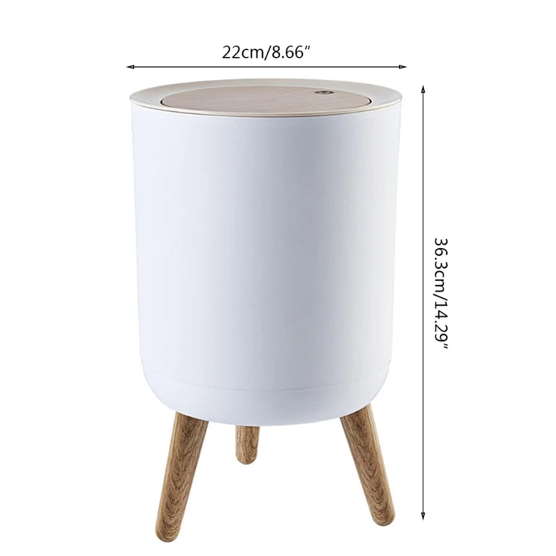 7L Round Wood Grain Trash Can Press Type Garbage Can