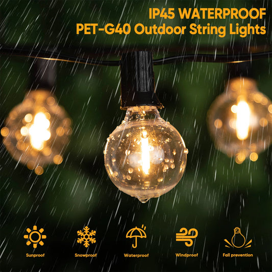 Waterproof G40 String Lights Shatterproof Plastic E12 1W Bulbs