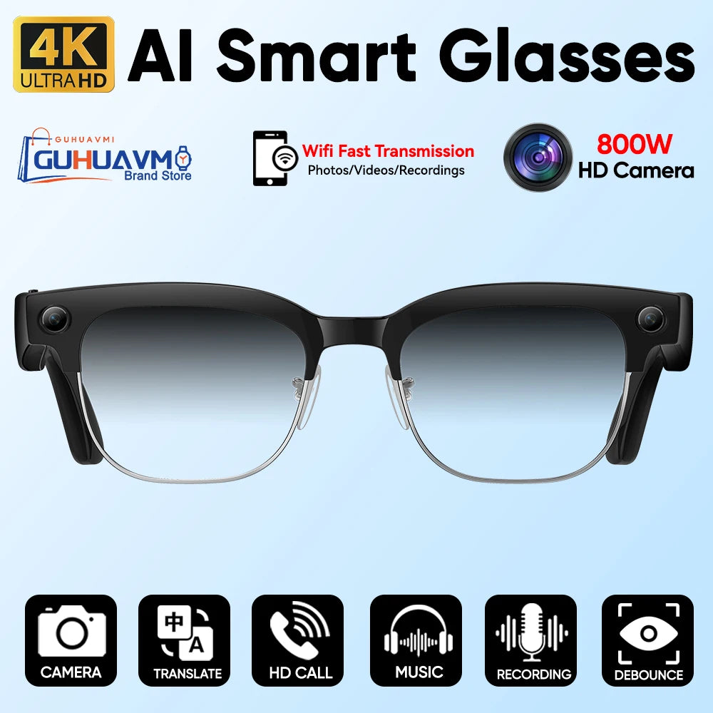 New Men Smart AI Glasses 4K HD 800MP Camera Chat GPT