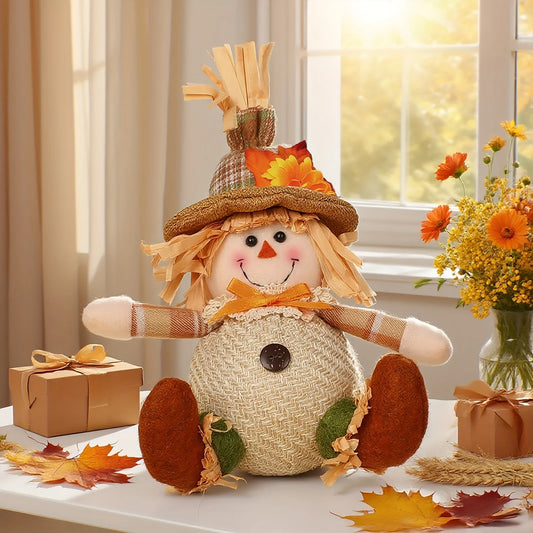 Rustic Autumn Harvest Scarecrow Decor, Plaid & Sunflower Accents for Thanksgiving,