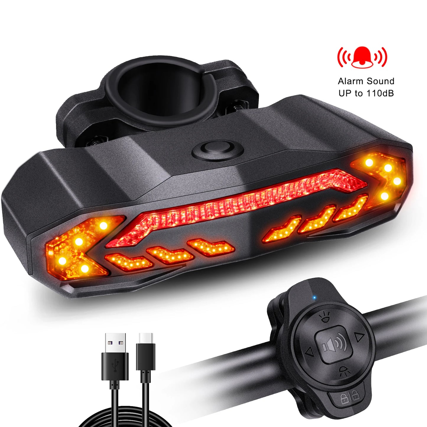 Wireless Bicycle Alarm Rear Tail Light With Turn Signal IP65