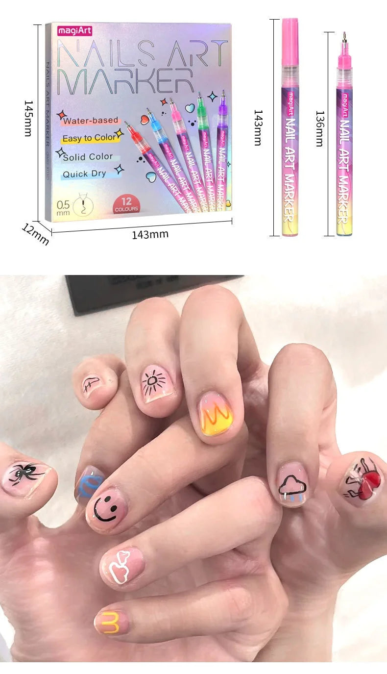 12 Color Nail Art Drawing Pen DIY Nail Painting Art Design