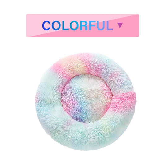 Fluffy Donut Dog Bed Warm Soft Long Plush Pet Cushion Dog House