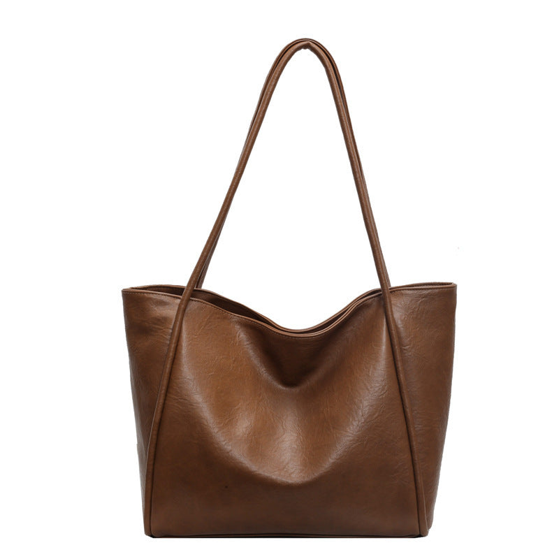 Soft Leather Shoulder Bag Large Capacity Commuter Totes