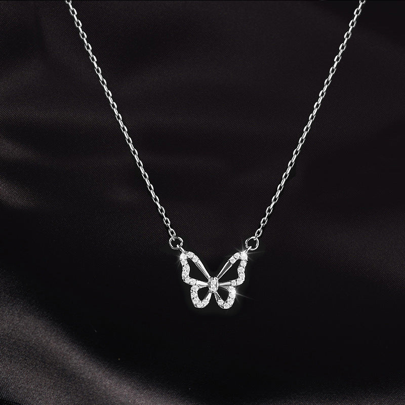 Butterfly Necklace Design Feeling Net Red Birthday Gift Sterling Silver Double Clavicle Chain