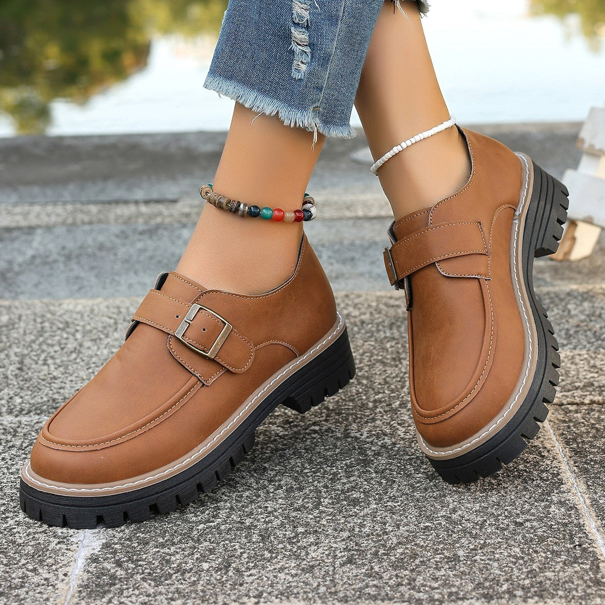 Fashion Buckle Loafers For Women British Style