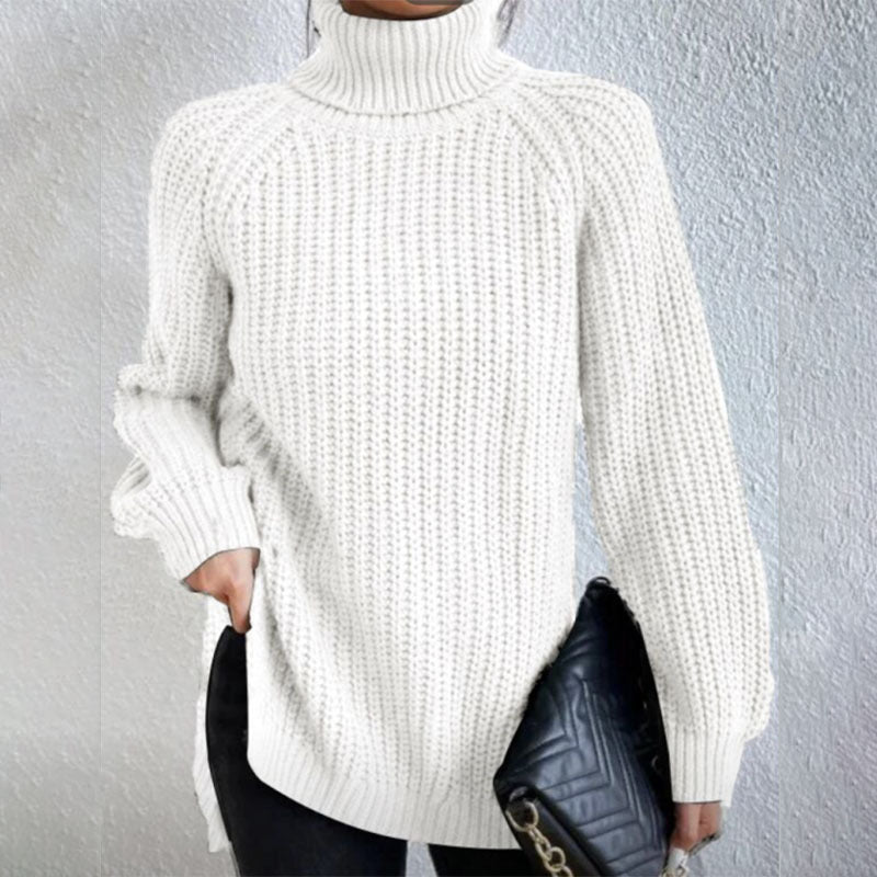 Turtleneck Pullover Sweater With Split Design Fashion