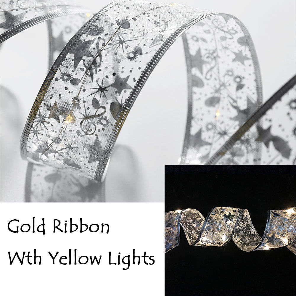 6LED Lights Gilding Double Ribbons Christmas Tree