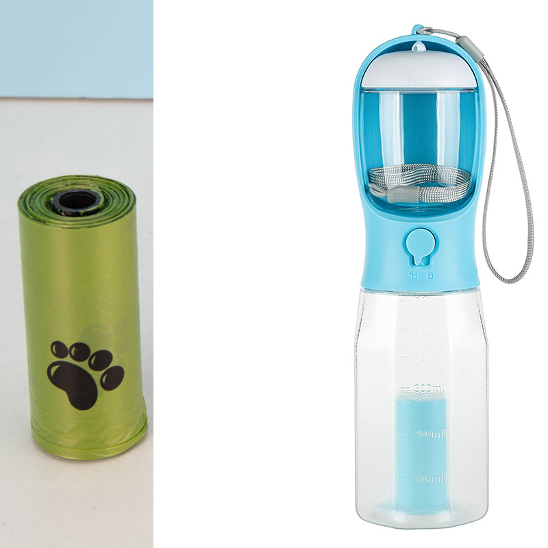 Portable Cat Dog Water Bottle Food Feeder Drinker Poop Dispenser