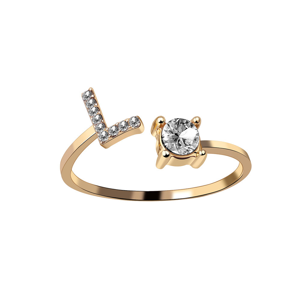 Adjustable 26 Initial Letter Ring Fashion Jewelry Simple Elegant