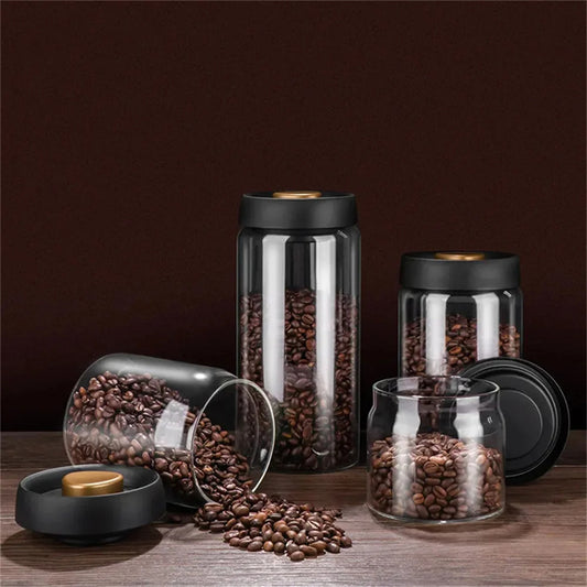Vacuum Sealed Jug Set Black Coffee Beans Glass Airtight