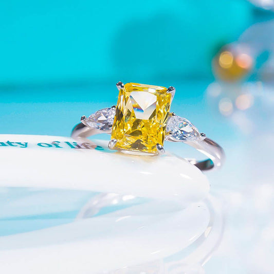 S925 Colorful Rectangular Rhinestone Ring Ins