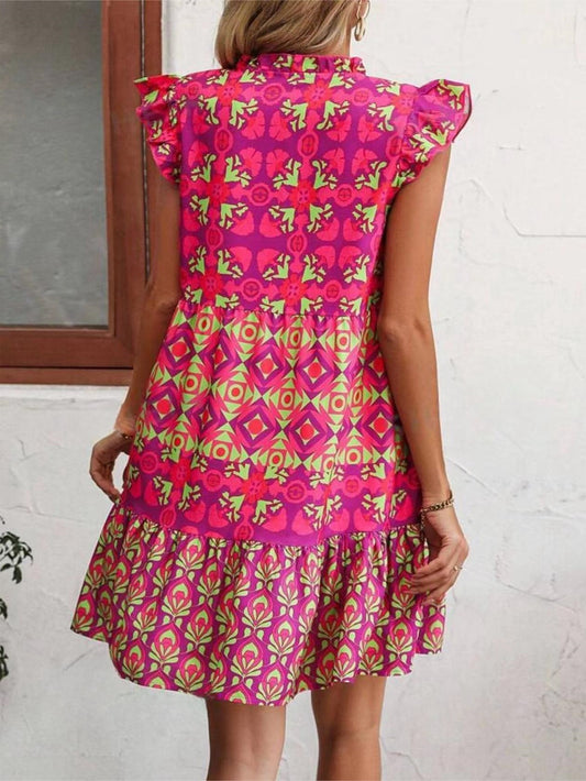Printed Sleeveless Dress Summer Fashion V-Neck Lace-up