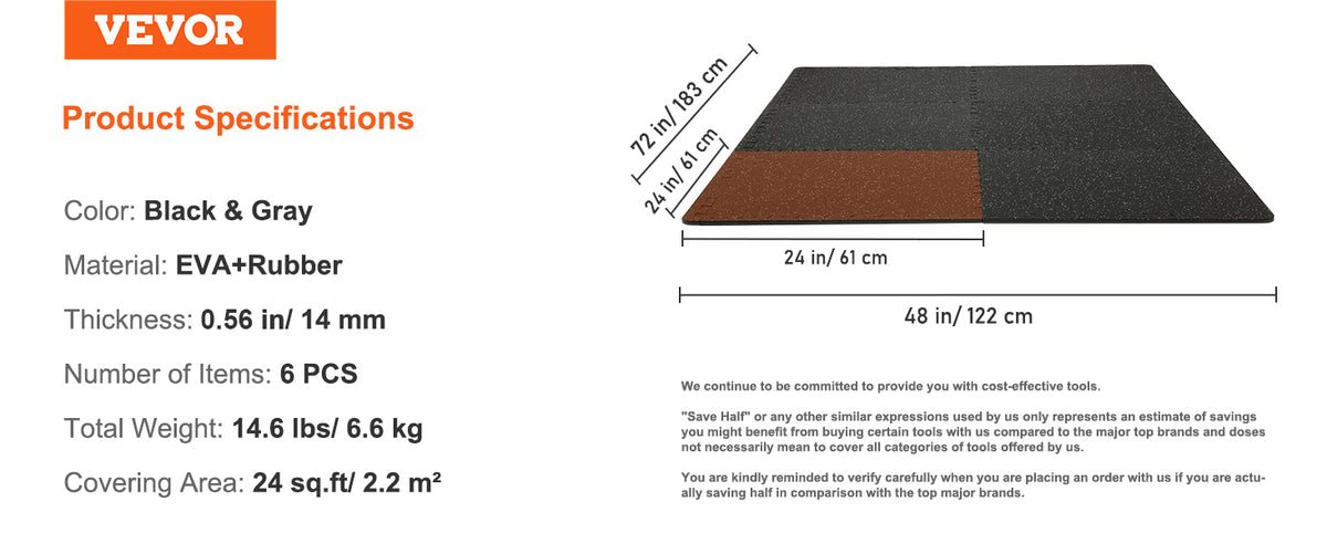 SucceBuy 25/12/6 PCS 1/2 in Thick Gym Floor Mats