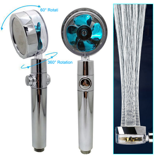 Propeller Driven Shower Head With Stop Button And Cotton Filter