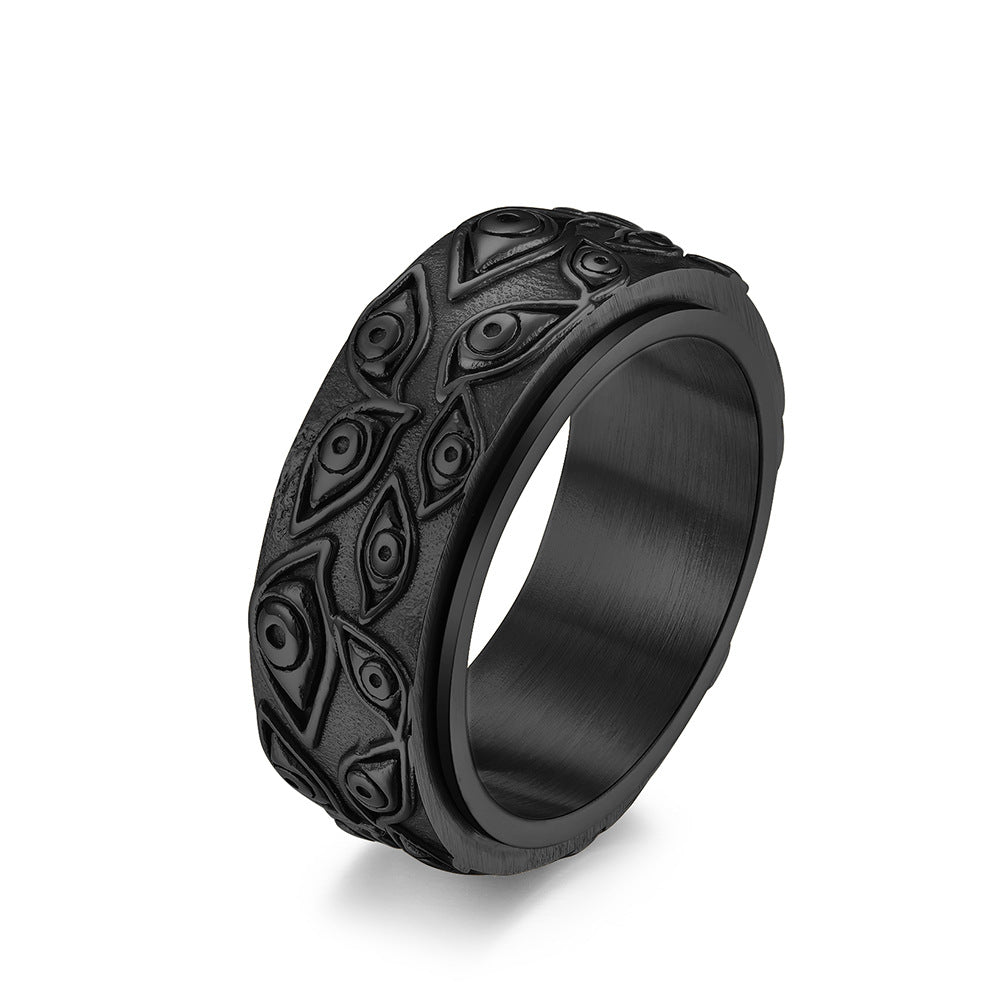 Rotatable Retro Eye Titanium Steel Ring Hand Jewelry