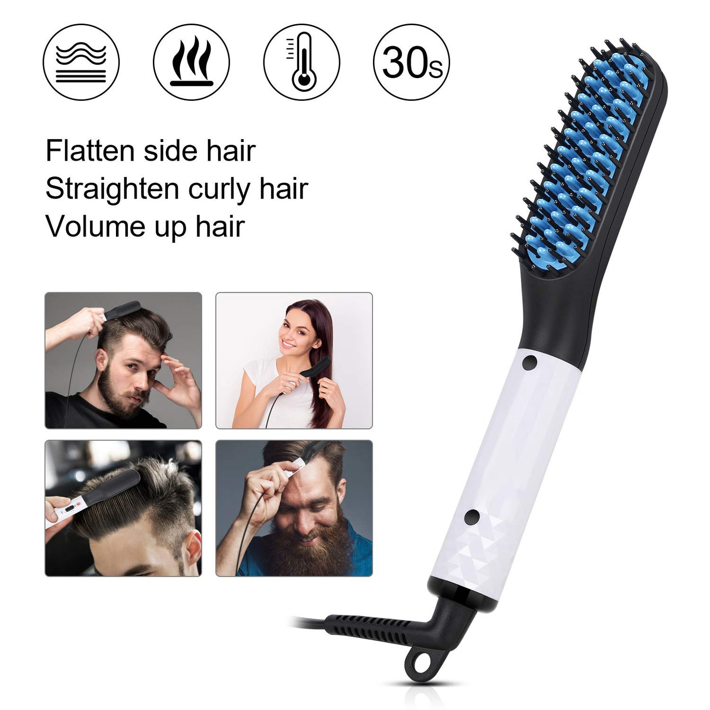 2 in 1 Hair Straightener Brush Heating Beard Clip Comb Styler Electric Ionic
