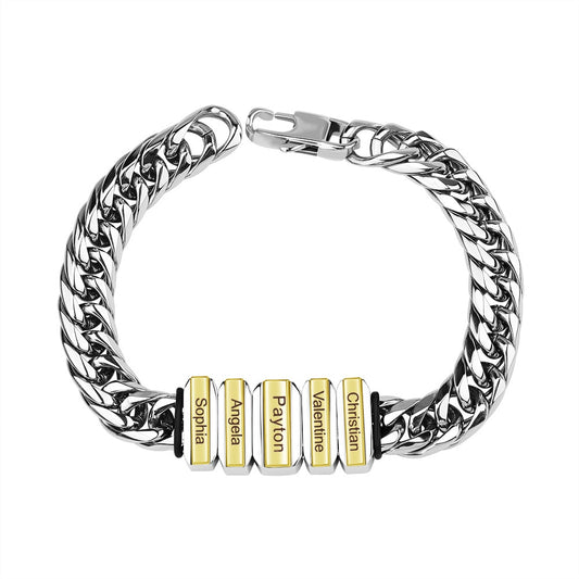 Personalized Men Chain Bracelet With Family Name Beads