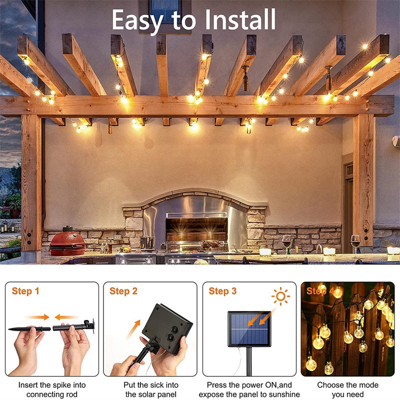 Solar String Lights Outdoor 60 Led Crystal Globe Lights