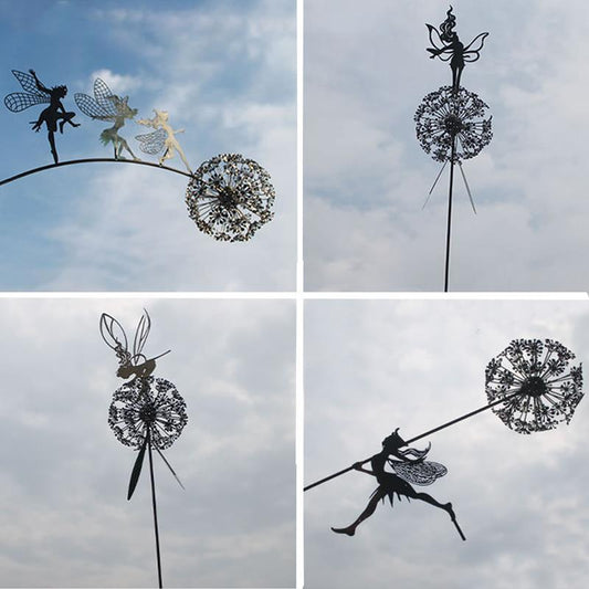 Fairy And Dandelion Dance Together Sculpture Outdoor Garden