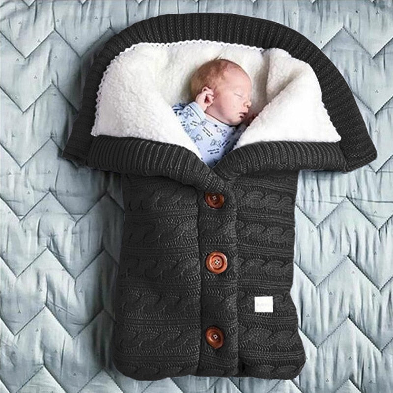 Newborn Baby Winter Warm Sleeping Bags Infant Button Knit Swaddle