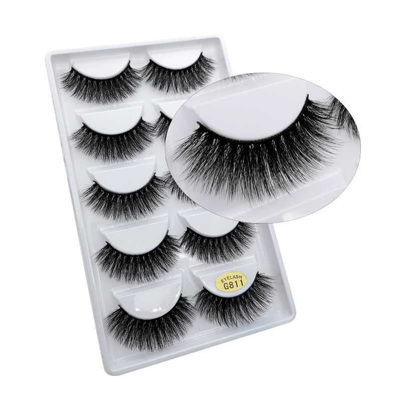 Beauty 5 pairs Real Fake Mink Eyelashes 3D Natural