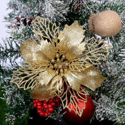 Glitter Artificial Christmas Flowers Tree Decorations