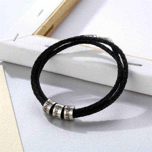 Personalized Mens Braided Genuine Leather Bracelet