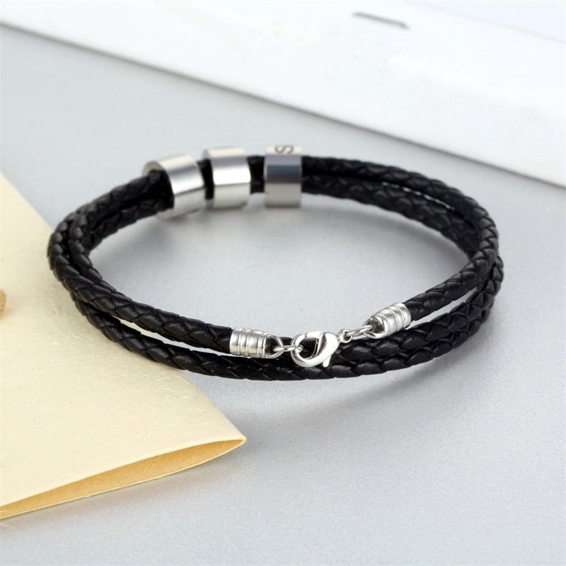 Personalized Mens Braided Genuine Leather Bracelet